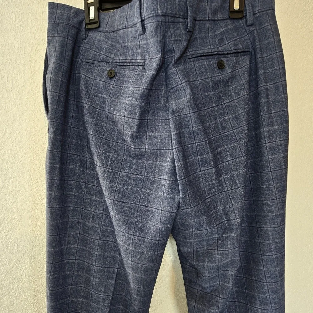 Banana Republic Tailored Fit Dress‎ Pants Mens 35x30 Blue Plaid Windowpane...
